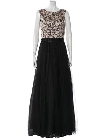 Pre-owned Aidan Mattox Lace Pattern Long Dress In Black