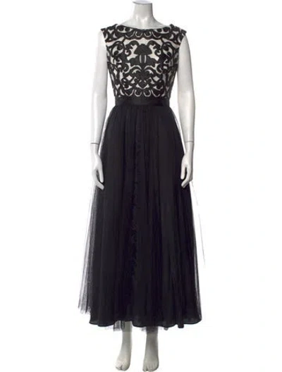 Pre-owned Aidan Mattox Lace Pattern Long Dress In Black/white