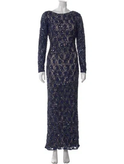 Pre-owned Aidan Mattox Lace Pattern Long Dress In Blue