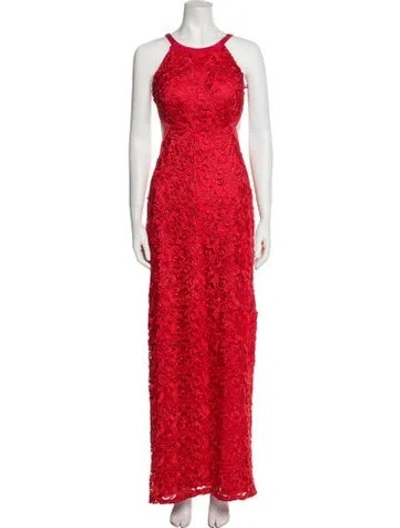 Pre-owned Aidan Mattox Lace Pattern Long Dress In Red