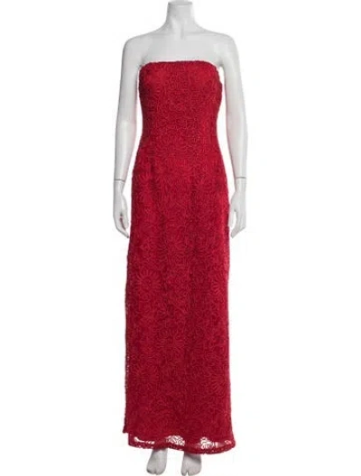Pre-owned Aidan Mattox Lace Pattern Long Dress In Red