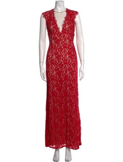 Pre-owned Aidan Mattox Lace Pattern Long Dress In Red