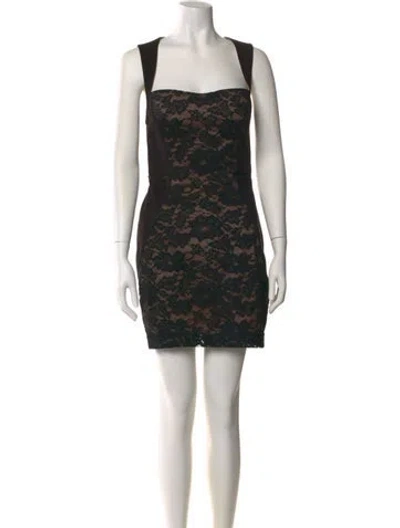 Pre-owned Aidan Mattox Lace Pattern Mini Dress In Black