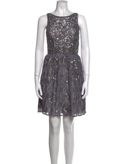 Pre-owned Aidan Mattox Lace Pattern Mini Dress In Blue