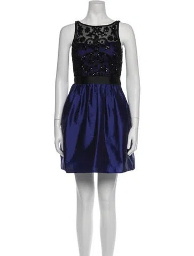 Pre-owned Aidan Mattox Lace Pattern Mini Dress In Blue