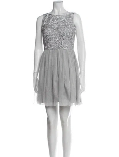 Pre-owned Aidan Mattox Lace Pattern Mini Dress In Gray