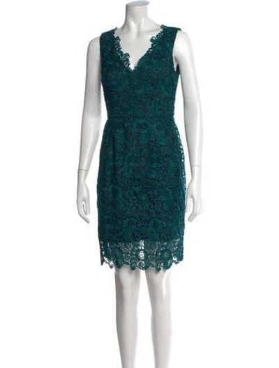 Pre-owned Aidan Mattox Lace Pattern Mini Dress In Green