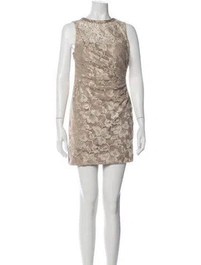 Pre-owned Aidan Mattox Lace Pattern Mini Dress In Neutral