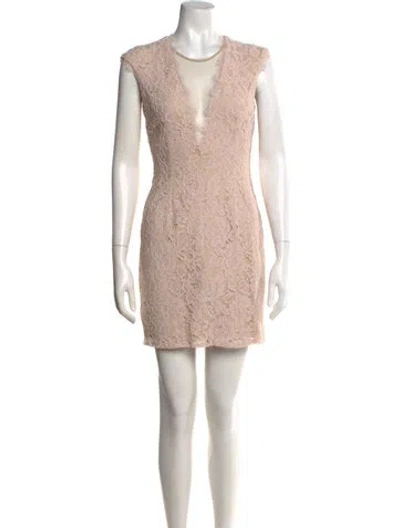 Pre-owned Aidan Mattox Lace Pattern Mini Dress In Neutral