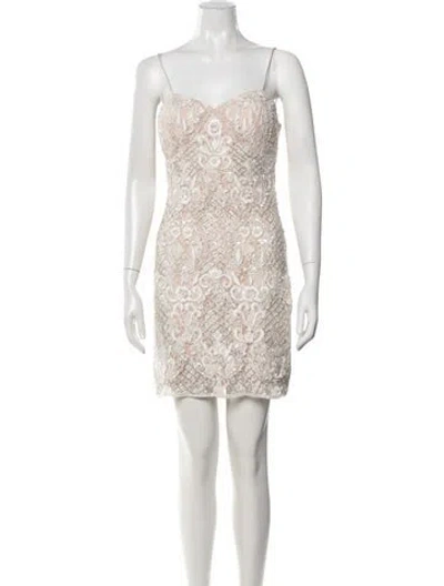 Pre-owned Aidan Mattox Lace Pattern Mini Dress In Neutrals