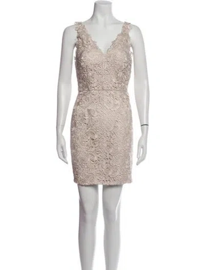 Pre-owned Aidan Mattox Lace Pattern Mini Dress In Neutrals