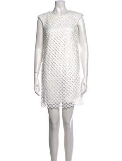 Pre-owned Aidan Mattox Lace Pattern Mini Dress In White
