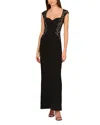Aidan Mattox Lace Trim Crepe Column Gown In Black