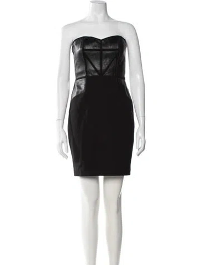 Pre-owned Aidan Mattox Leather Mini Dress In Black