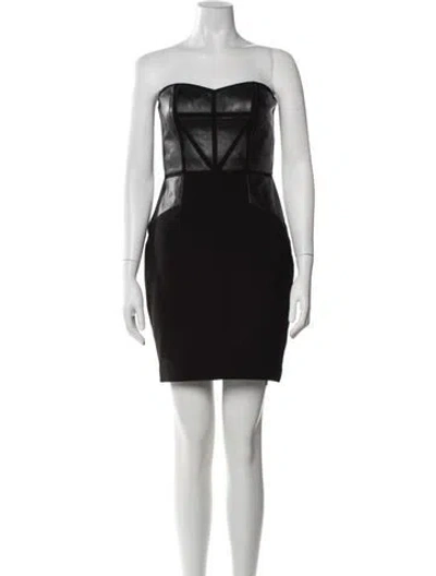 Pre-owned Aidan Mattox Leather Mini Dress In Black