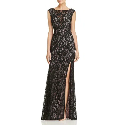 Aidan Mattox Long Formal Floral Lace Dress In Black