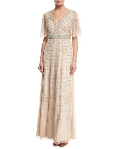 Aidan Mattox Long Formal Flutter Sleeve Gown In Neutral