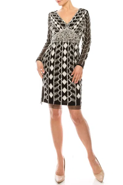 Aidan Mattox Long Sleeve Mesh Short Dress Md1e204622 In Black