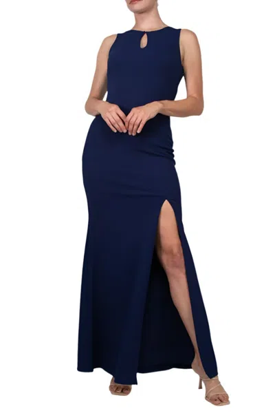 Aidan Mattox Md1e203806 Fitted Long Formal Beaded Dress In Blue