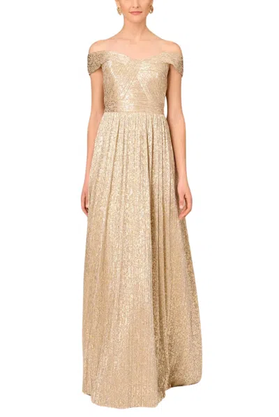 Aidan Mattox Md1e206258 Long Metallic Formal Pleated Prom Dress In Gold
