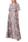 Aidan Mattox Md1e207259 Floral Print Long Formal A Line Evening Dress In Gray