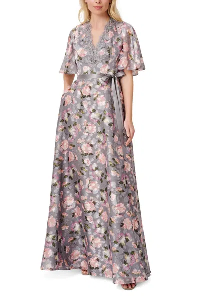 Aidan Mattox Md1e207259 Floral Print Long Formal A Line Evening Dress In Gray