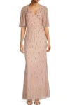 Aidan Mattox Md1e207280 Long Formal Beaded Evening Dress In Pink