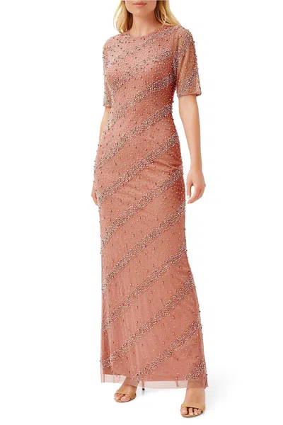 Aidan Mattox Md1e207520 Beaded Long Formal Evening Slit Dress In Brown