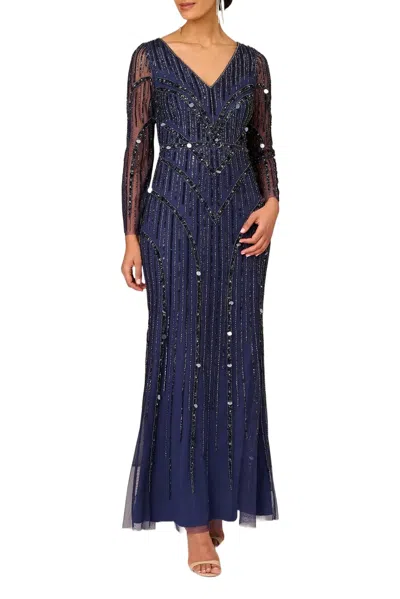 Aidan Mattox Md1e207928 Long Sleeve Evening Formal Dress In Blue