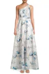 Aidan Mattox Md1e208730 Formal Long A Line Floral Print Evening Dress In Blue