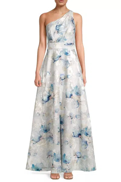 Aidan Mattox Md1e208730 Formal Long A Line Floral Print Evening Dress In Blue