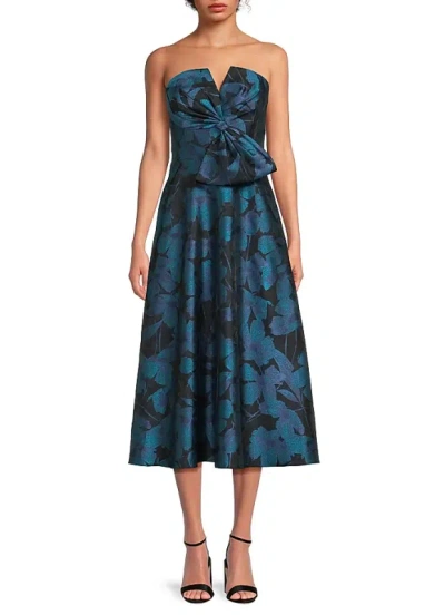 Aidan Mattox Md1e209071 Strapless Floral Midi Cocktail Dress In Blue