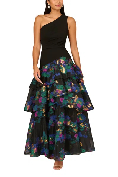 Aidan Mattox Md1e209102 Floral Print Long Formal Tiered Evening Dress In Multi