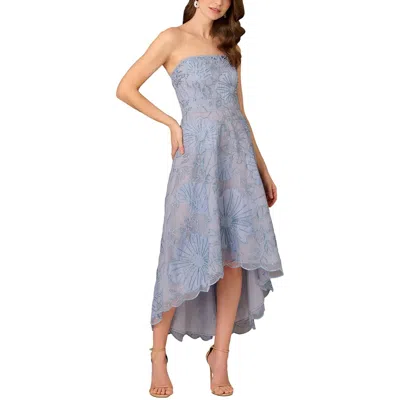 Aidan Mattox Md1e209554 Strapless High Low Floral Dress In Blue