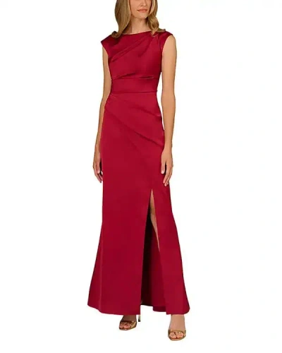 Aidan Mattox Md1e209743 Bateau Floor-length Satin Formal High Slit Gown In Red