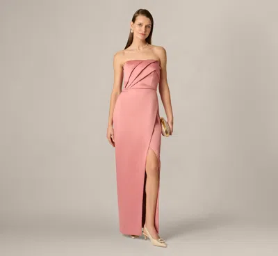 Aidan Mattox Md1e209846 Strapless Floor-length Satin Formal High Slit Dress In Pink