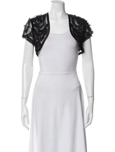 Pre-owned Aidan Mattox Mesh Printed Bolero In White