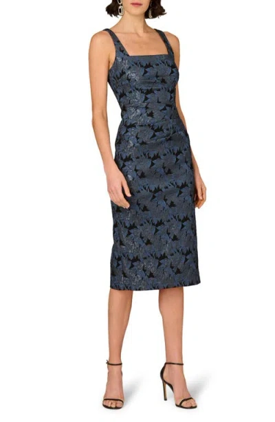 Aidan Mattox Sleeveless Floral Stretch Jacquard Midi Dress In Blue