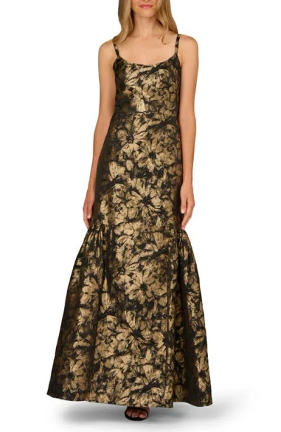 Aidan Mattox Metallic Floral Jacquard Mermaid Gown In Black