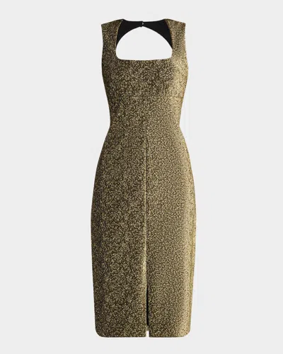 Aidan Mattox Metallic Jacquard Bodycon Midi Dress In Black Gold