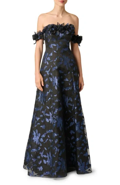 Aidan Mattox Metallic Jacquard Organza Off The Shoulder Gown In Multi
