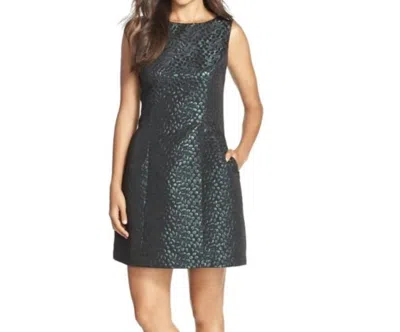 Aidan Mattox Metallic Jacquard Short Sheath Dress In Black/green In Blue