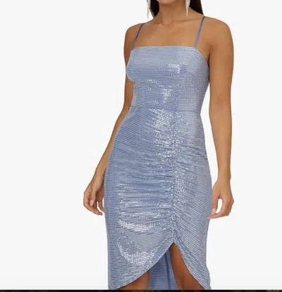 Aidan Mattox Metallic Knit Rouched Dress In Blue In Multi