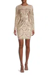 Aidan Mattox Mn1e207561 Short Fitted Long Sleeve Sequin Cocktail Dress In Gold