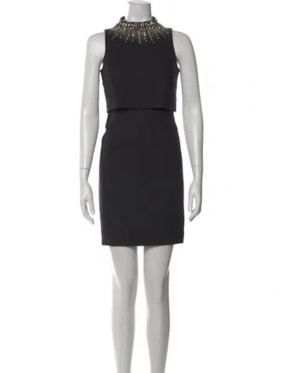 Pre-owned Aidan Mattox Mock Neck Mini Dress In Black