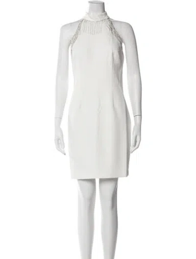 Pre-owned Aidan Mattox Mock Neck Mini Dress In White