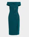 Aidan Mattox Off-shoulder Applique Crepe Midi Dress In Green