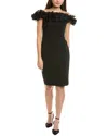 Aidan Mattox Off-the-shoulder Rose Cocktail Dress In Black