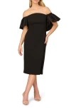Aidan Mattox Combo Fabric Midi Dress In Black