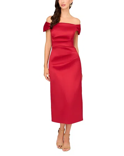 Aidan Mattox Off The Shoulder Sheath Dress In Matador Red